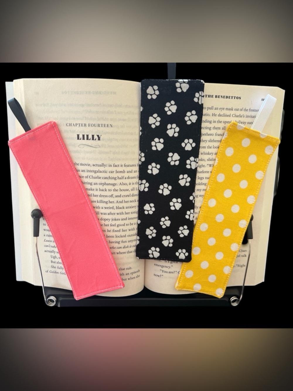 Fabric Bookmark Set - Pink, Black Paw Print & Yellow Polka Dot
